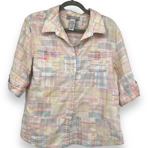 Vintage Sag Harbor Plaid Button Marley Print Women's XL Pastels